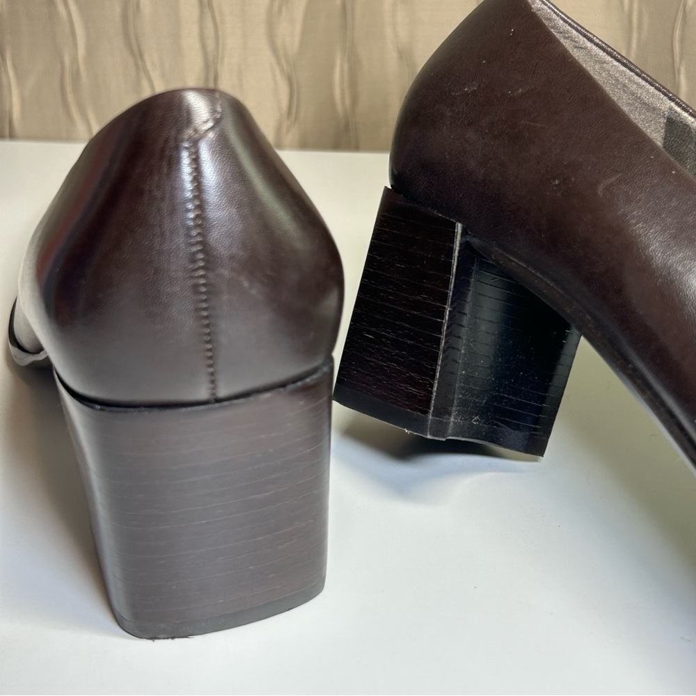 Enzo Angiolini Dark Brown Leather Block Heel Pumps - Picture 15 of 16